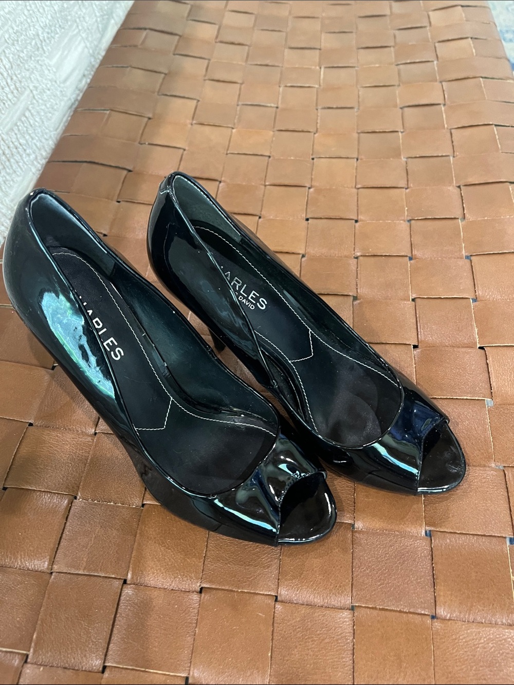 Charles David Black Patent Peep-Toe Heels